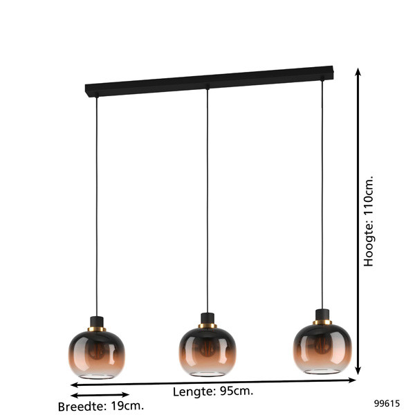 Eglo Hanglamp E27 | Oilella 3 | Zwart/Goud Eglo 123led.nl